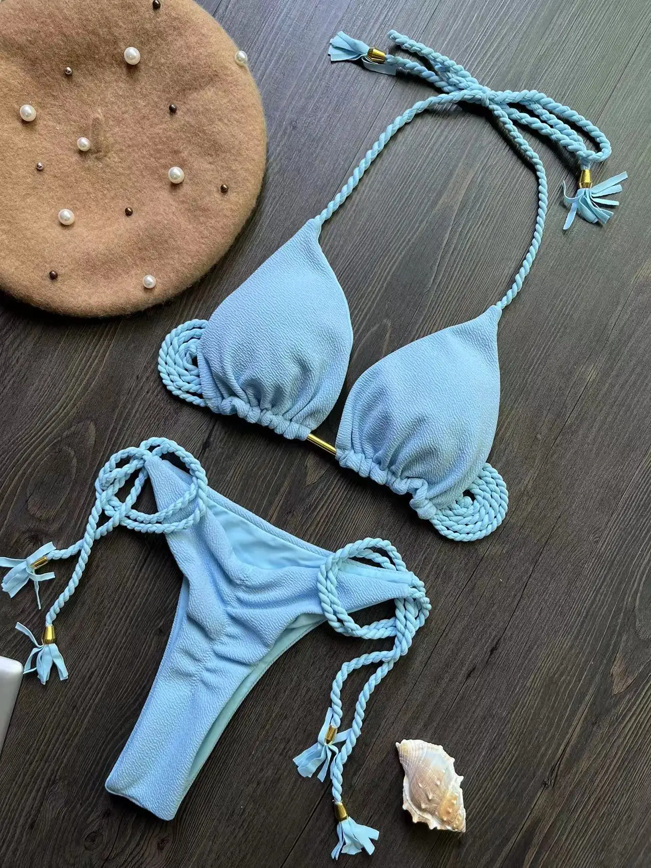 Bikini plecionka bandażowe dwuczęściowe brazylijskie Czarny