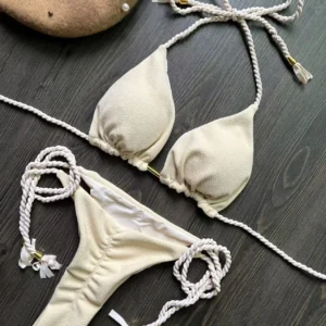 Bikini plecionka bandażowe dwuczęściowe brazylijskie Niebieski