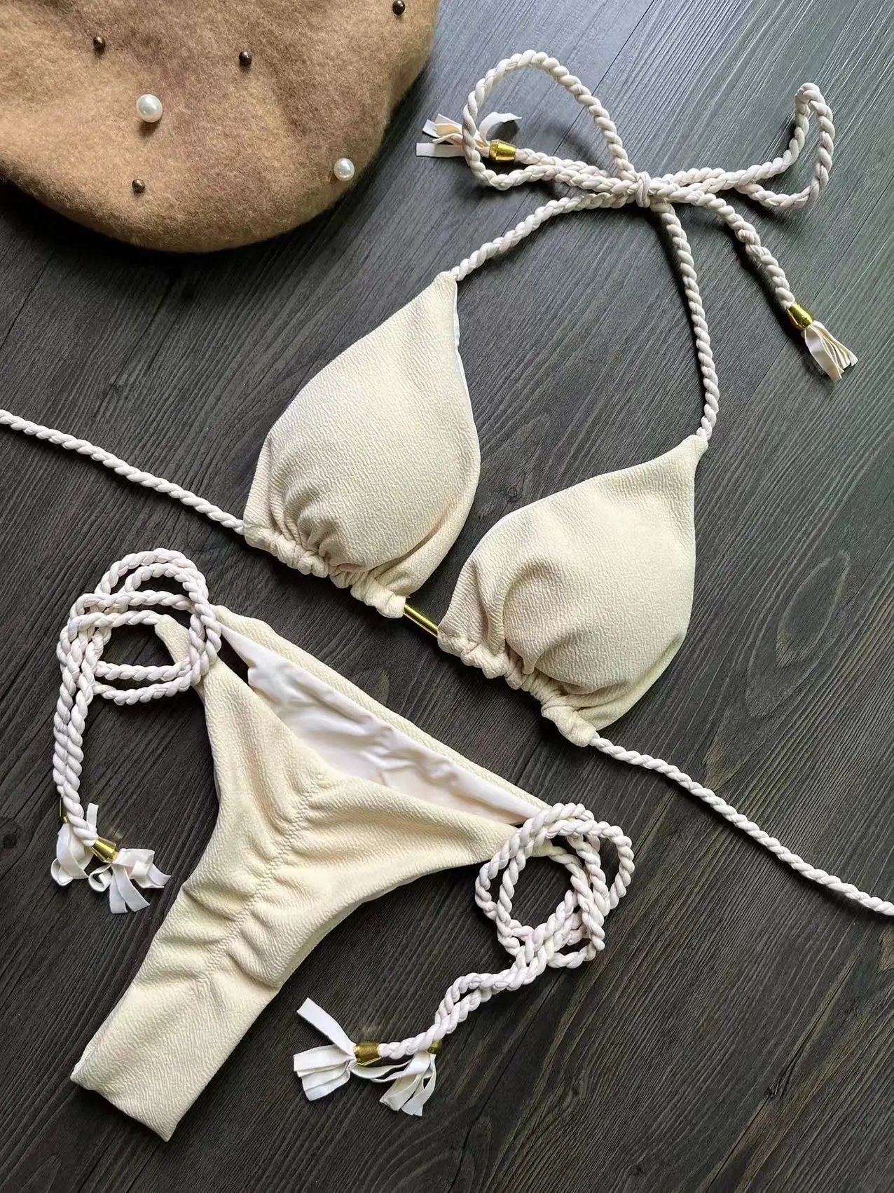 Bikini plecionka bandażowe dwuczęściowe brazylijskie Niebieski