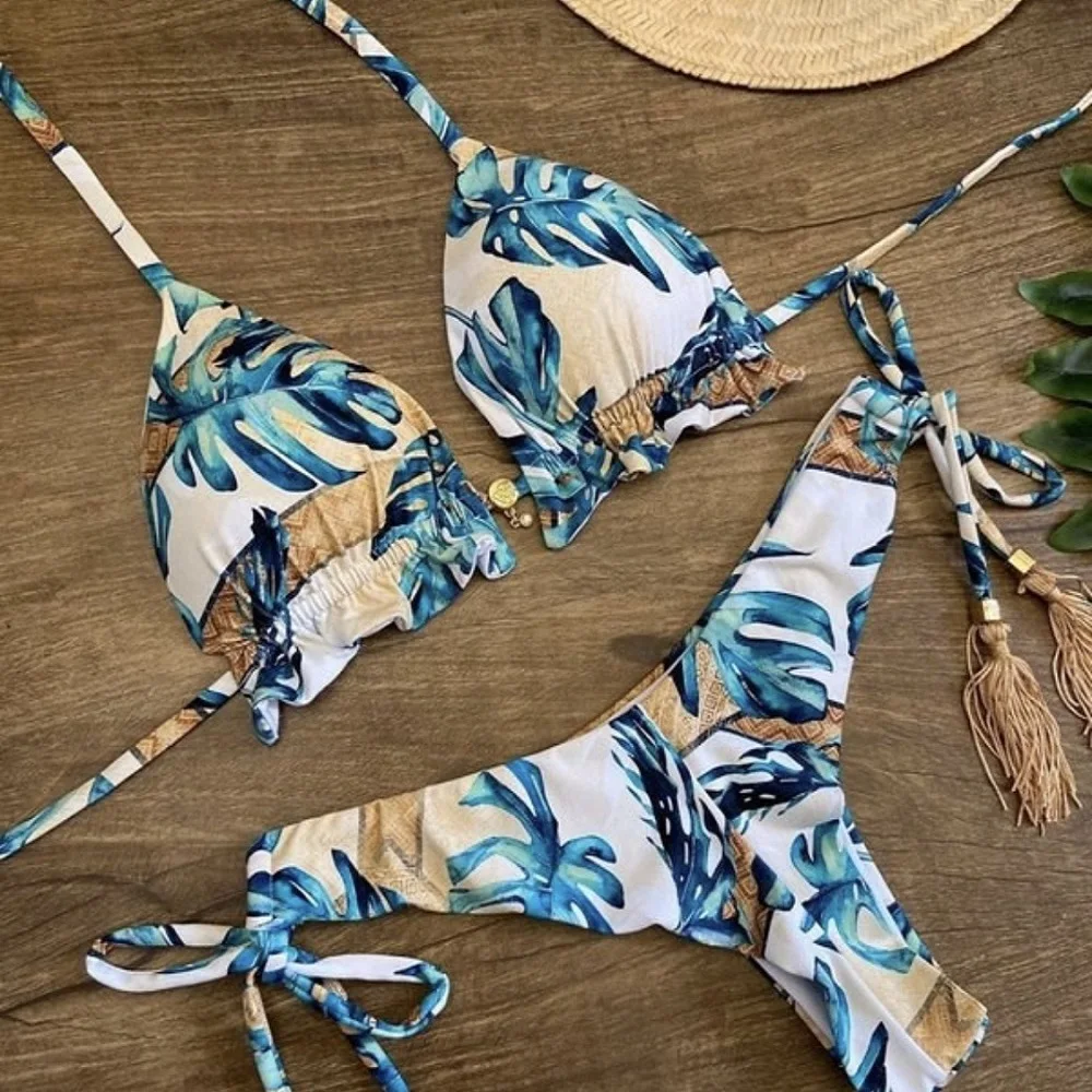 Bikini push-up damski strój kąpielowy beżowy brąz Brązowy