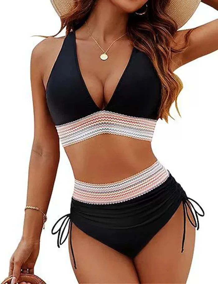 Bikini push-up z fiszbinami i wysokim stanem z wyściółką Pomarańczowy