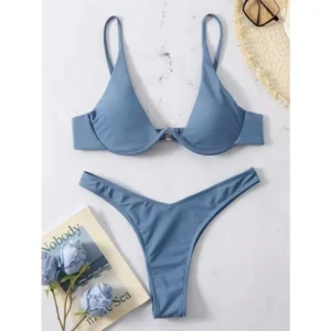 Bikini push-up trójkątne z wysokim wycięciem Szary