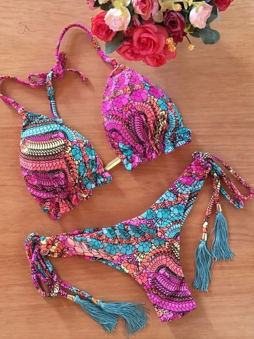 Bikini push-up z efektem unoszenia biustu Różowy