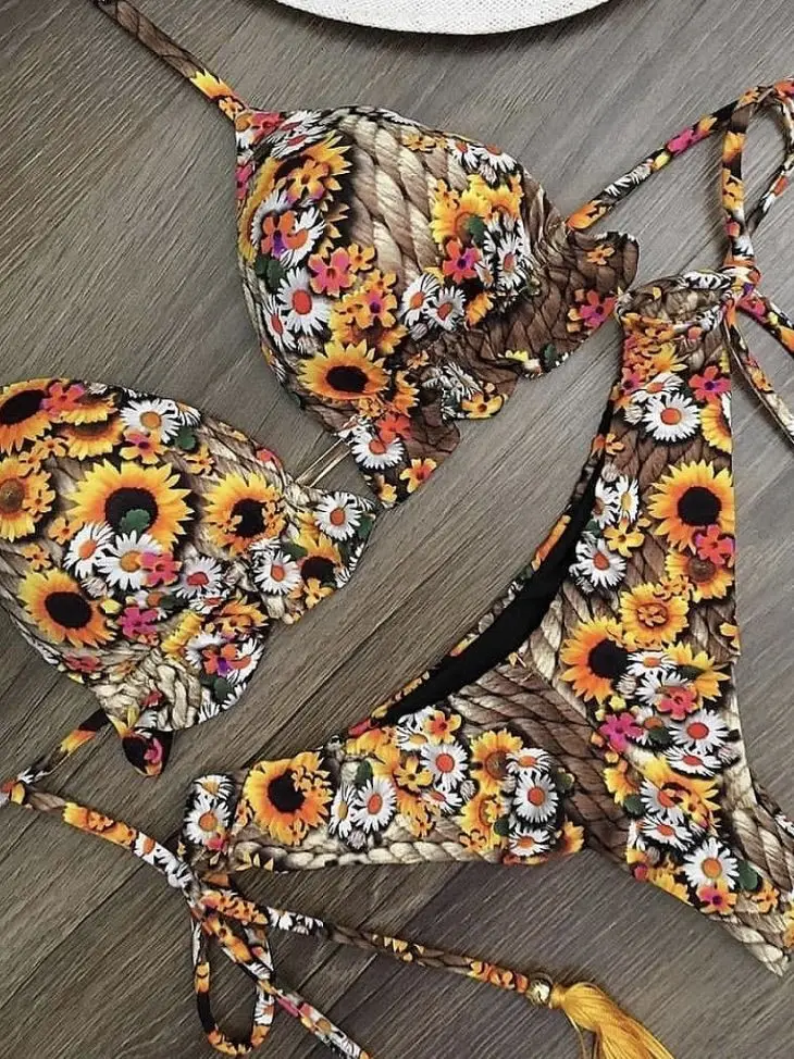 Bikini push-up z efektem unoszenia biustu żółty