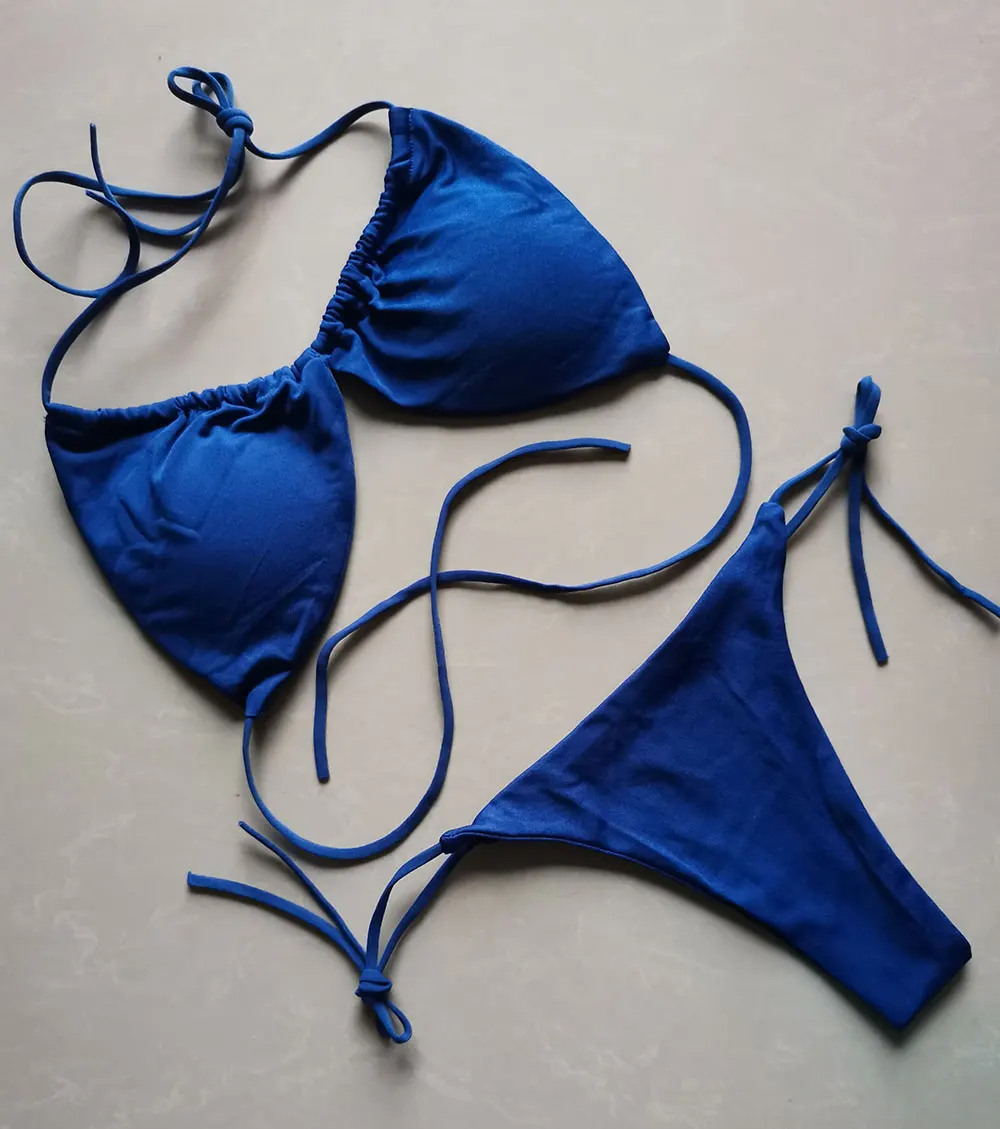 Bikini push-up z usztywnianym biustonoszem i stringami Niebieski
