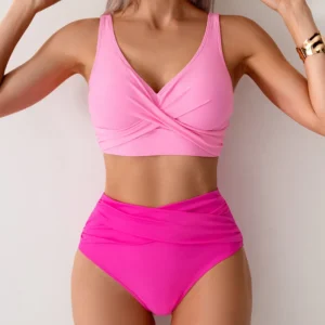 Bikini Push Up z wysoką talią dwuczęściowy na lato Beżowy