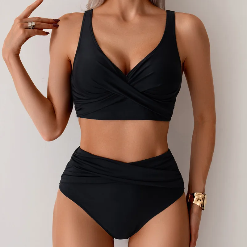 Bikini Push Up z wysoką talią dwuczęściowy na lato Czarny