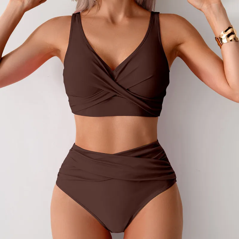 Bikini Push Up z wysoką talią dwuczęściowy na lato Kawa