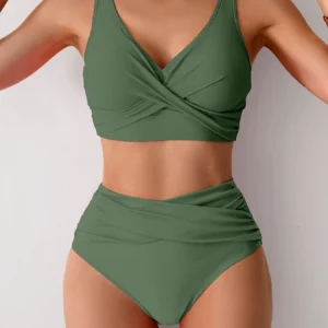 Bikini push-up z wysokim stanem i krzyżowanymi wiązaniami Armijna zieleń