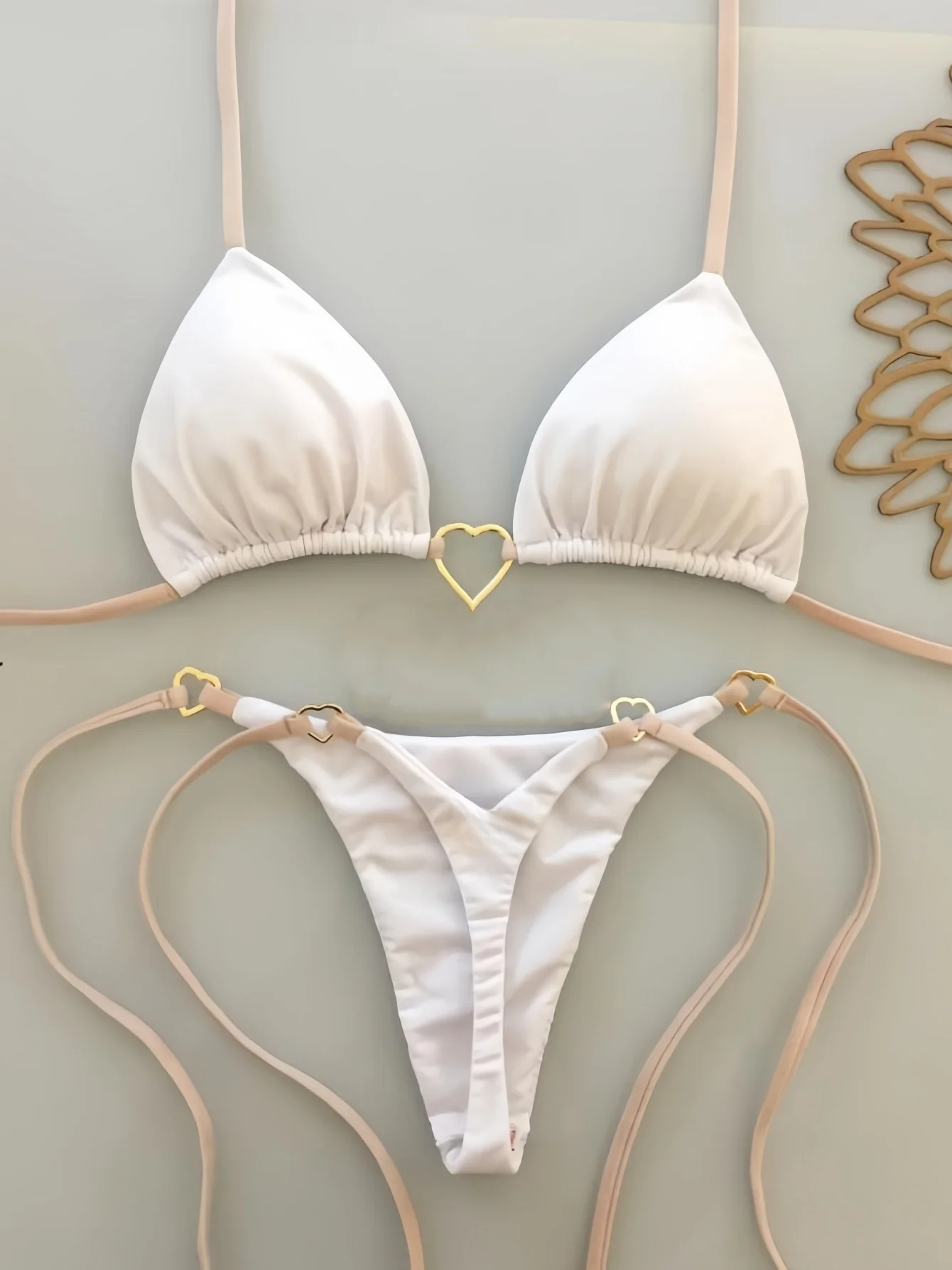 Bikini na ramiączkach z niskim stanem, jednolite Biały