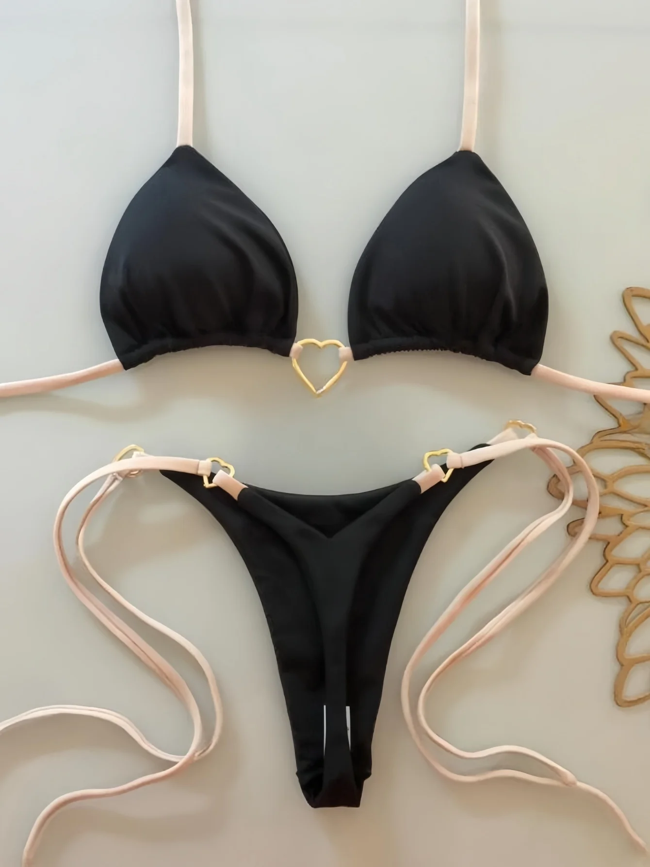 Bikini na ramiączkach z niskim stanem, jednolite Czarny