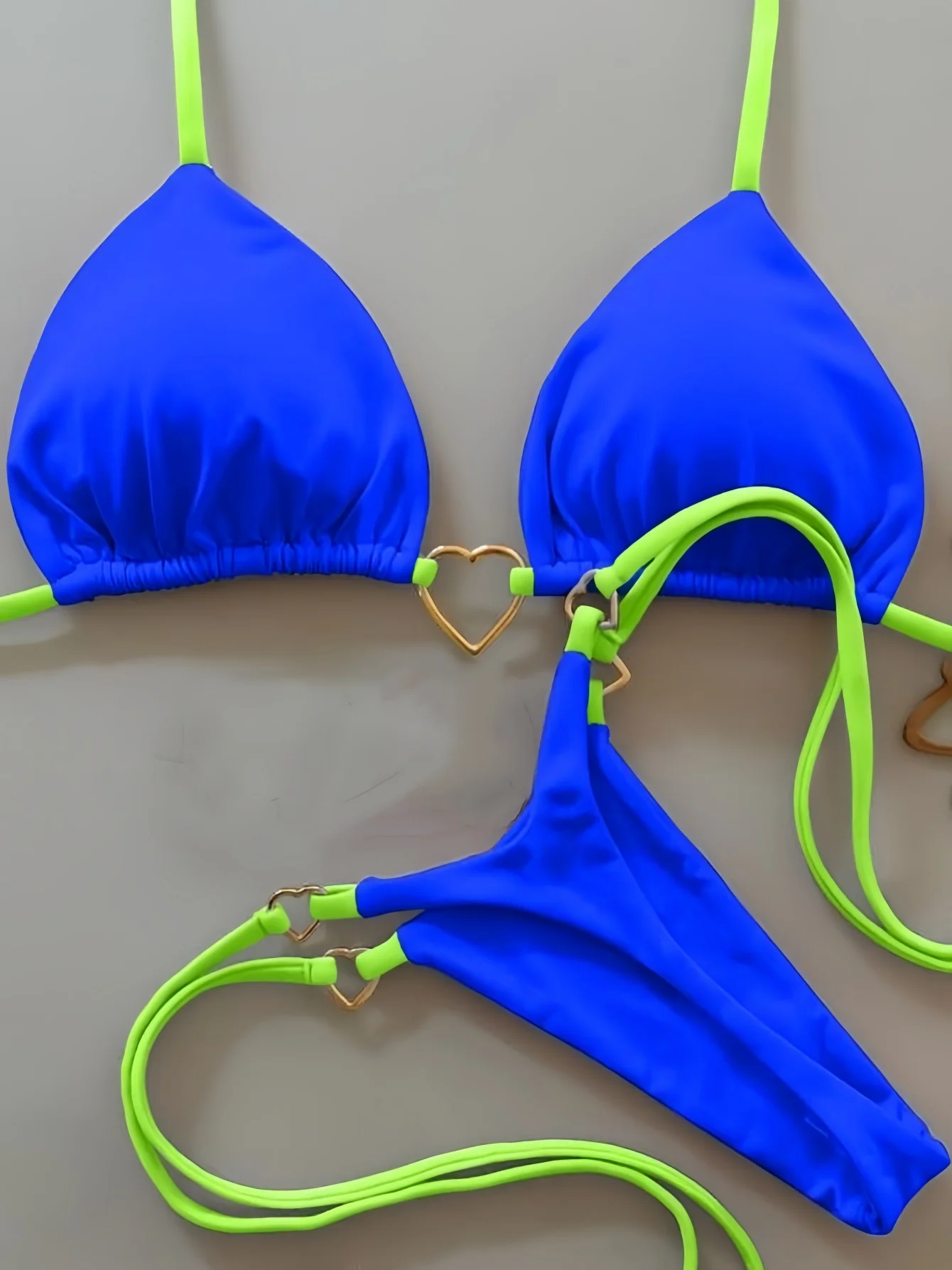 Bikini na ramiączkach z niskim stanem, jednolite Niebieski
