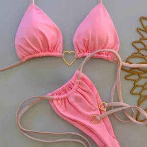 Bikini na ramiączkach z niskim stanem, jednolite Różowy