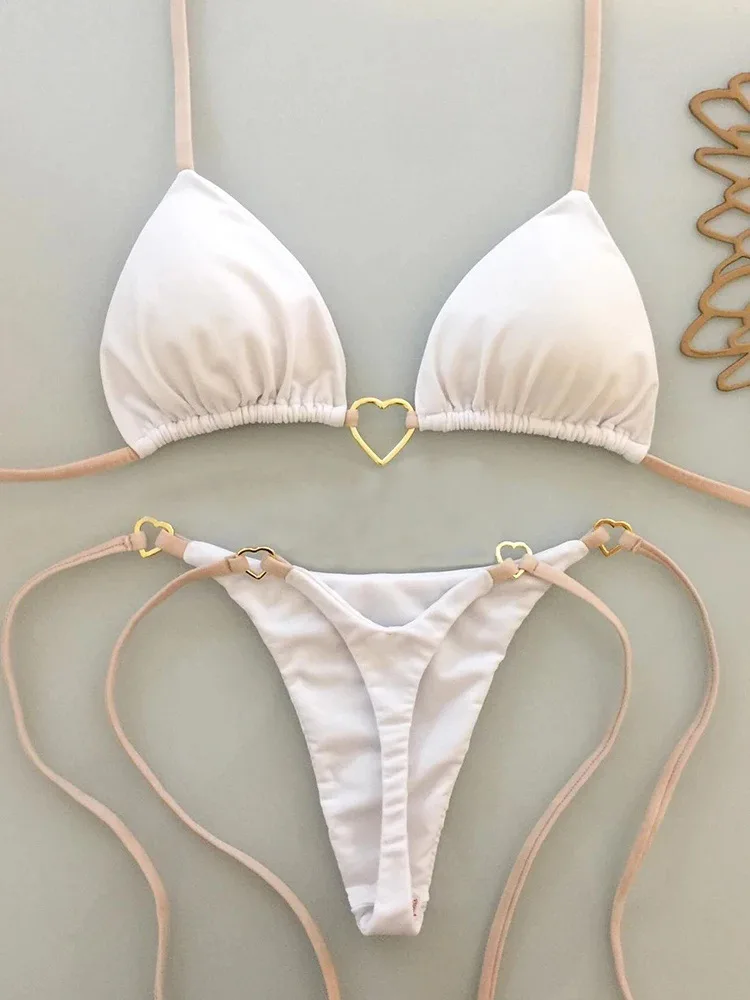Bikini sznurowane z niską talią dwuczęściowy strój kąpielowy Beżowy
