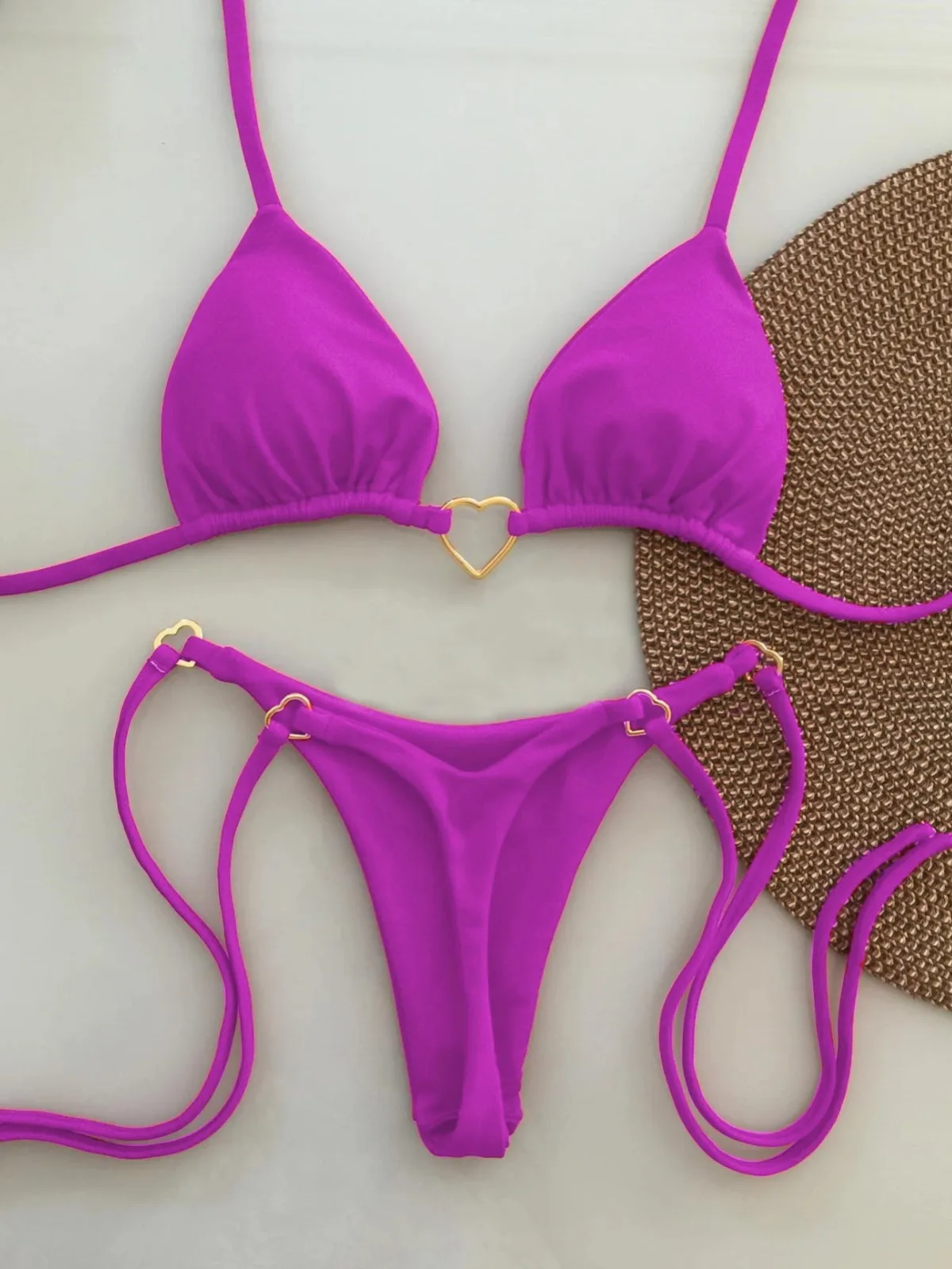 Bikini sznurowane z niską talią dwuczęściowy strój kąpielowy Niebieski
