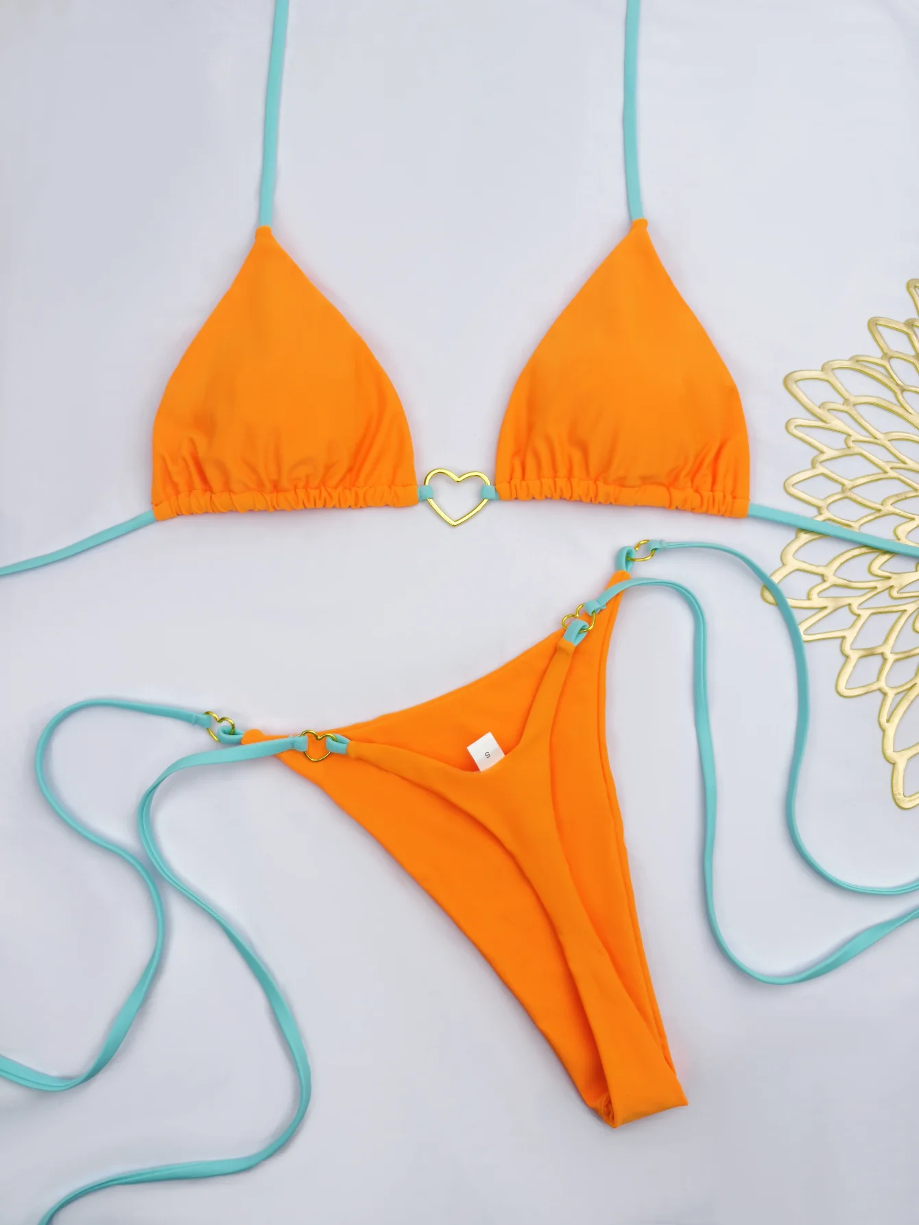 Bikini sznurowane z niską talią dwuczęściowy strój kąpielowy Złoto