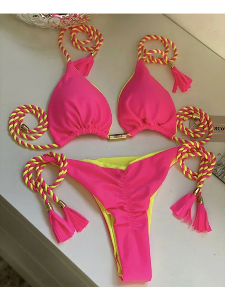 Bikini trójkątne sznurowane z niskim stanem brazylijskie Armijna zieleń