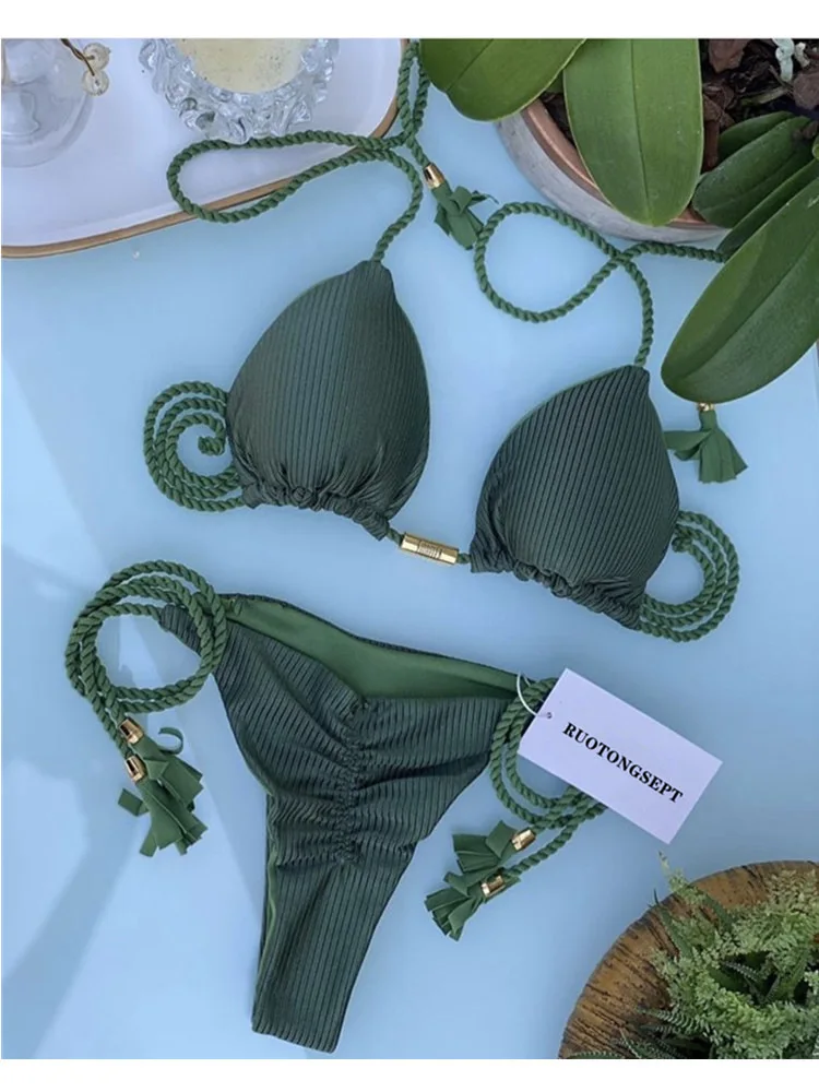 Bikini trójkątne sznurowane z niskim stanem brazylijskie Ciemnoszary