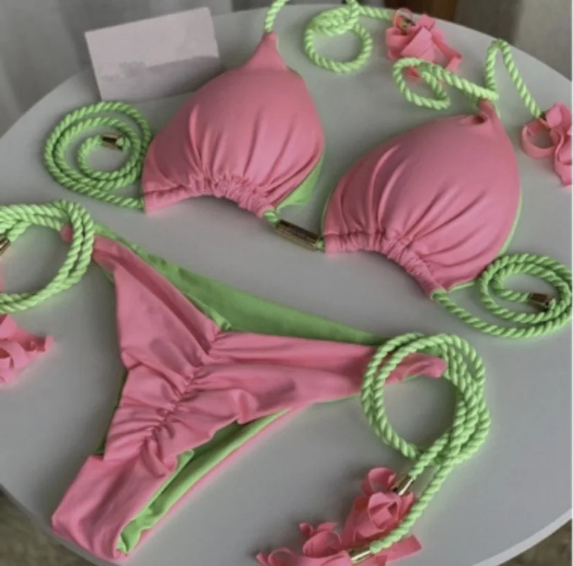 Bikini trójkątne sznurowane z niskim stanem brazylijskie Mieszany kolor