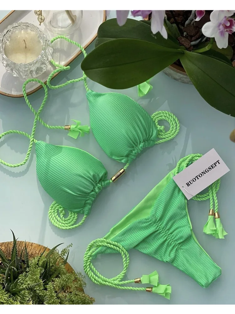 Bikini trójkątne sznurowane z niskim stanem brazylijskie Wielo