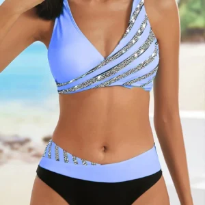 Bikini w paski z dekoltem V i wstawkami Szary