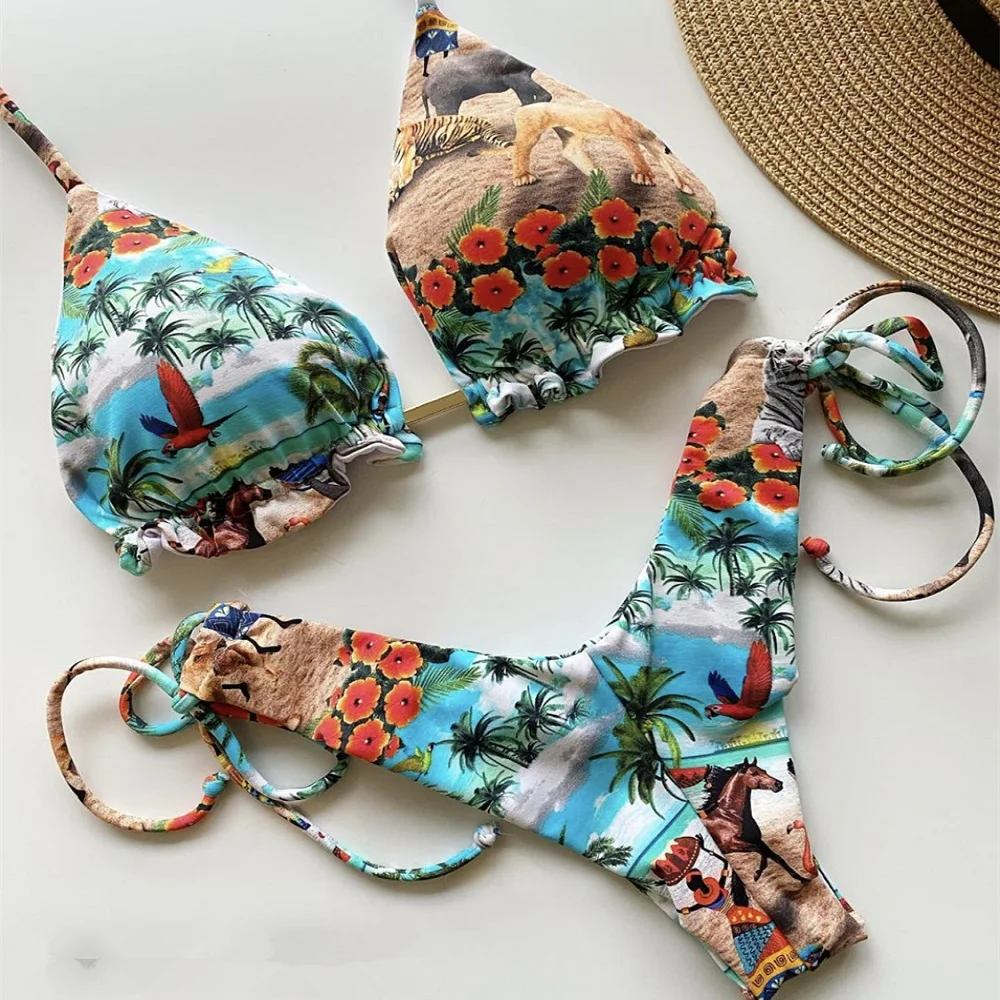 Bikini w paski wiązane seksowne brazylijski strój kąpielowy Złoto