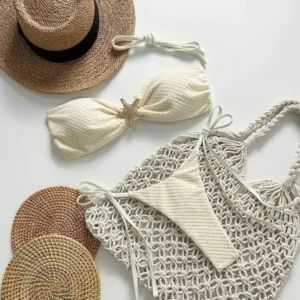 Bikini wiązane po bokach minimalistyczne beżowe Beżowy