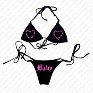 Bikini Y2K punk w stylu lat 2000 z napisem Czarny