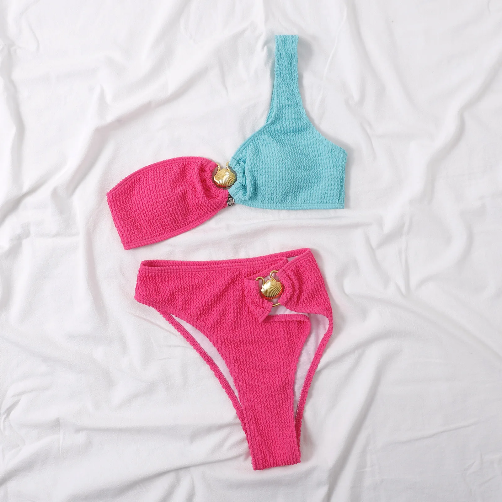 Bikini z cyrkoniami push-up luksusowy strój kąpielowy Złoto