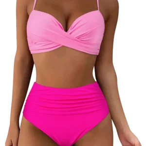Bikini z falbankami i wysokim stanem Fioletowy
