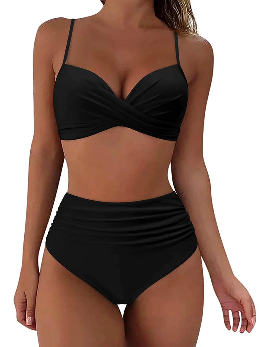 Bikini z falbankami i wysokim stanem Khaki