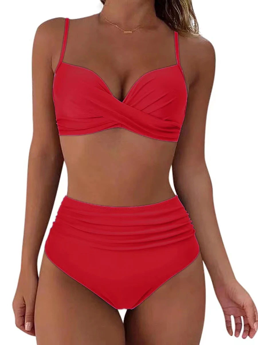 Bikini z falbankami i wysokim stanem Pomarańczowy
