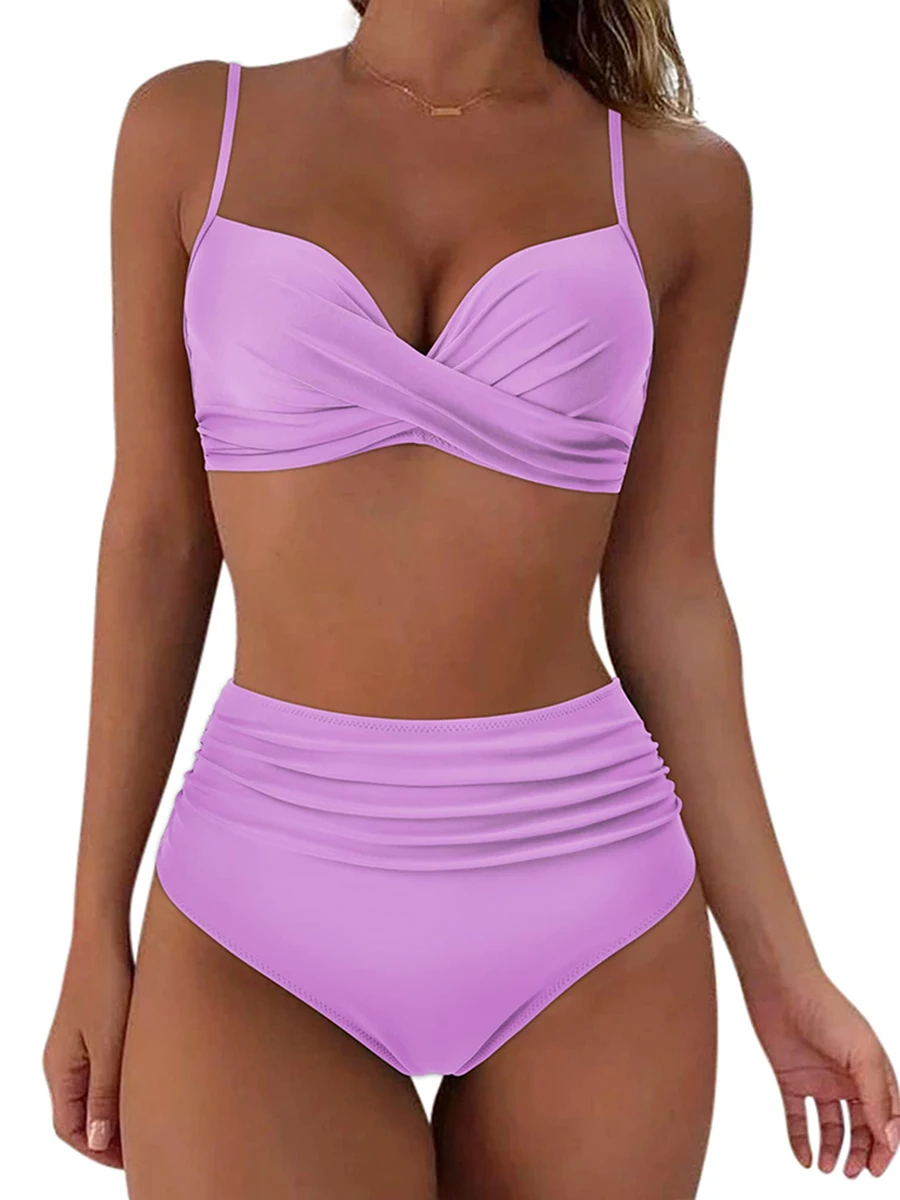 Bikini z falbankami i wysokim stanem Szary