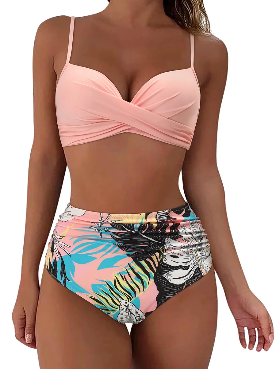 Bikini z falbankami i wysokim stanem Złoto