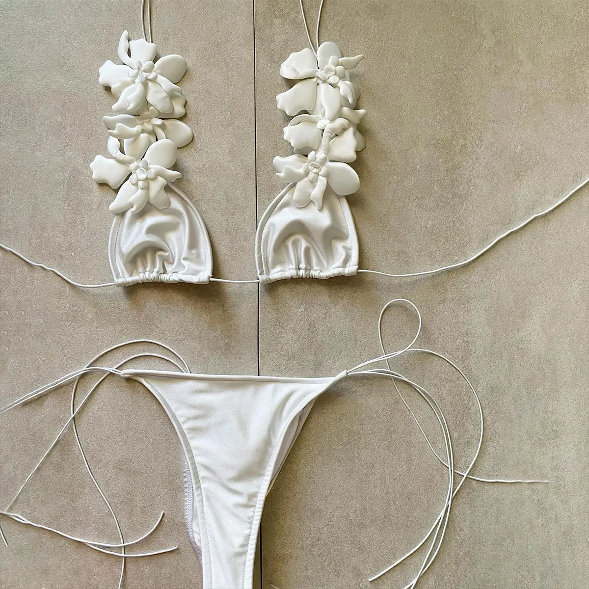 Bikini ze spódnicą 3-częściowe bandażowe stroje kąpielowe damskie Beżowy