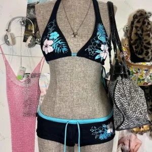 Bikini ze sznurowaniem i odkrytymi plecami dwuczęściowe Niebieski
