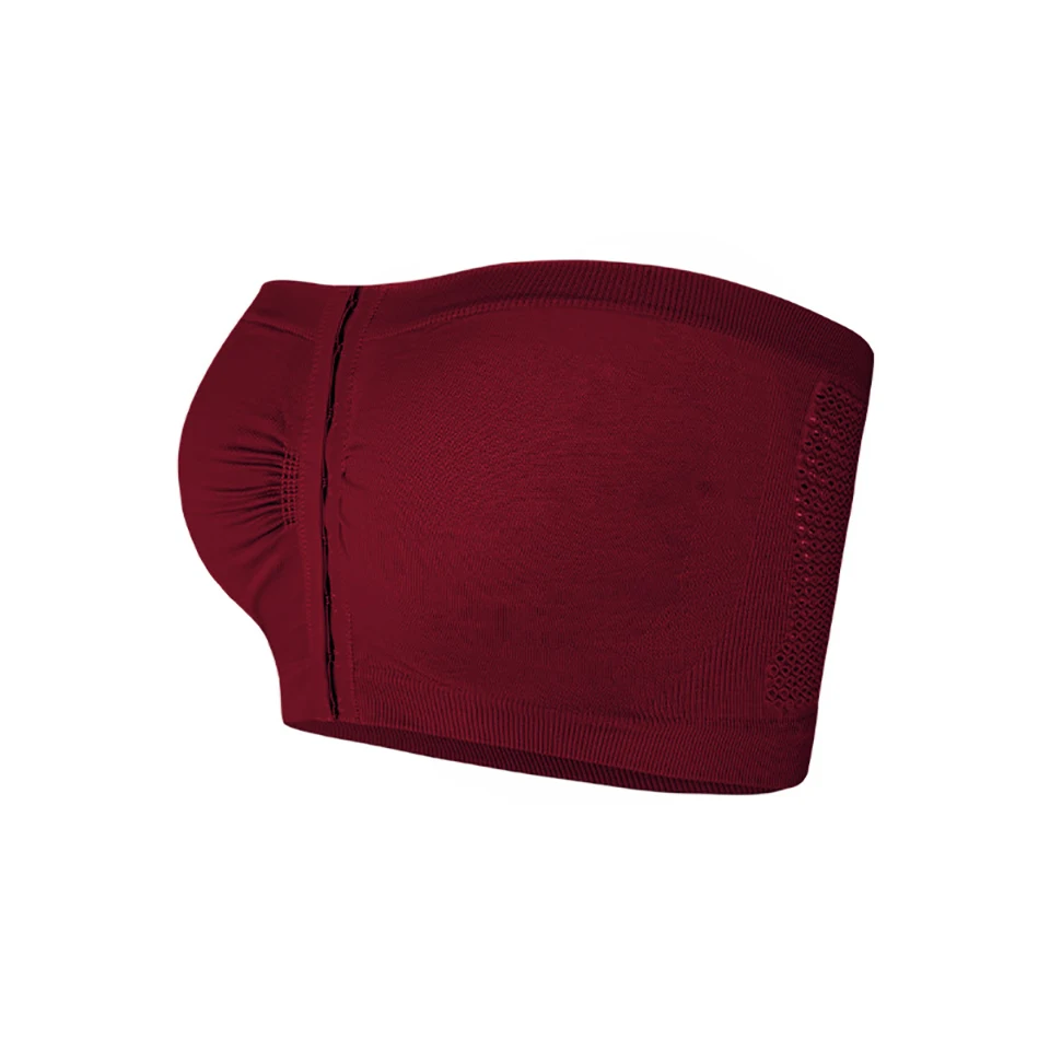 Biustonosz bandeau plus size bez ramiączek zapinany z przodu Burgundia
