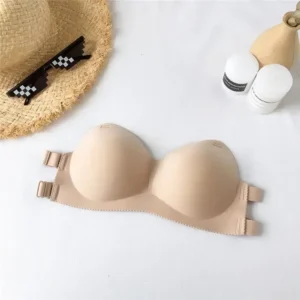 Bezszwowy biustonosz bez ramiączek Bandeau — niewidoczna bielizna Beżowy