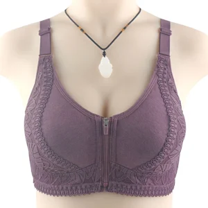 Biustonosz bralette koronka patchwork zapięcie z przodu duże rozmiary Fioletowy