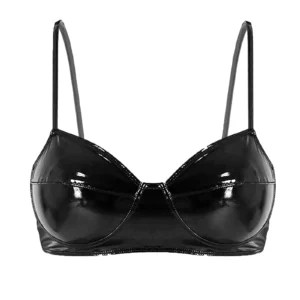 Biustonosz bralette z efektem skóry wet look, bez fiszbin Beżowy