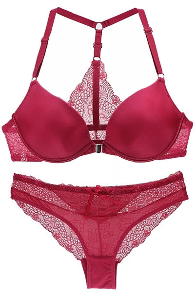 Biustonosz halter push up z muszką i gładkimi miseczkami AB Burgundia