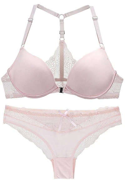 Biustonosz halter push up z muszką i gładkimi miseczkami AB Różowy