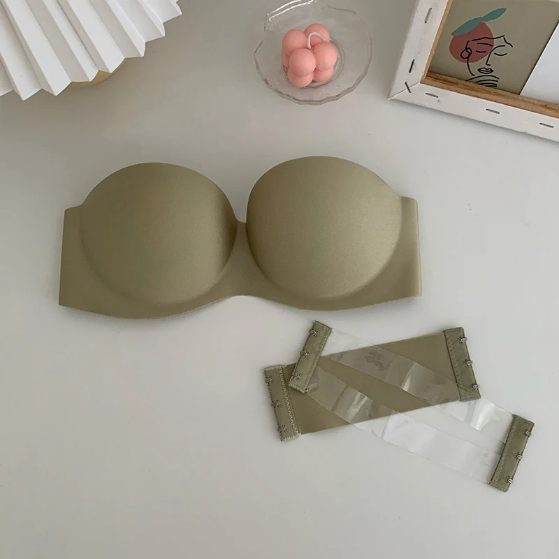 Bezszwowy biustonosz push-up bez ramiączek Zielony