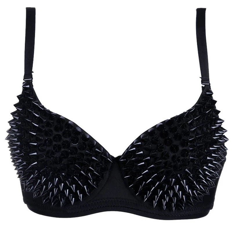 Biustonosz push-up z ćwiekami w stylu rockowym Czarny