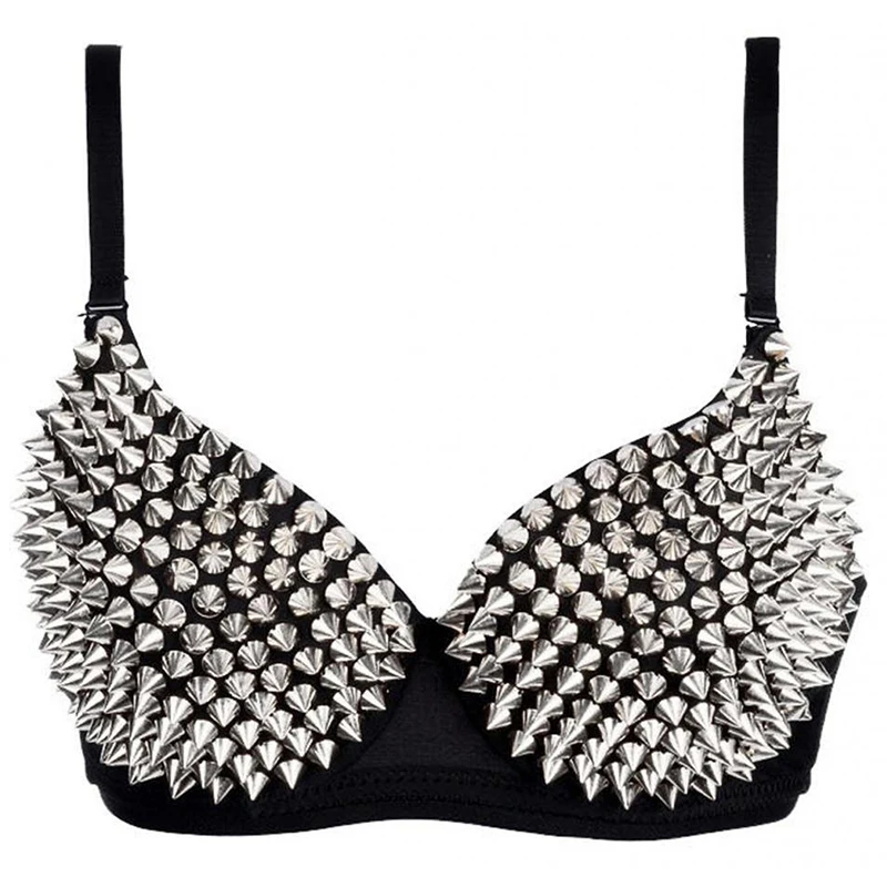 Biustonosz push-up z ćwiekami w stylu rockowym Srebrny