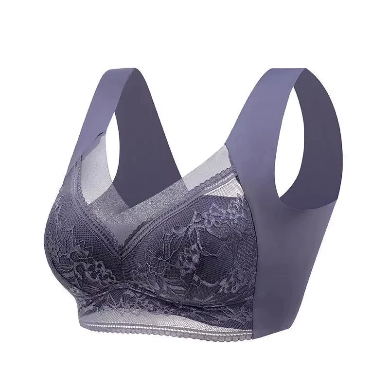 Biustonosz push-up koronkowy ice silk bezprzewodowy plus size Błękitny
