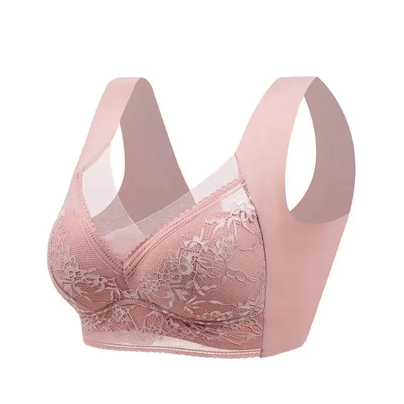 Biustonosz push-up koronkowy ice silk bezprzewodowy plus size Brązowy