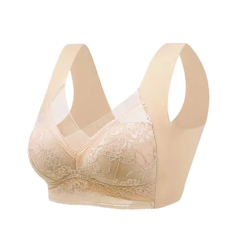 Biustonosz push-up koronkowy ice silk bezprzewodowy plus size Czarny