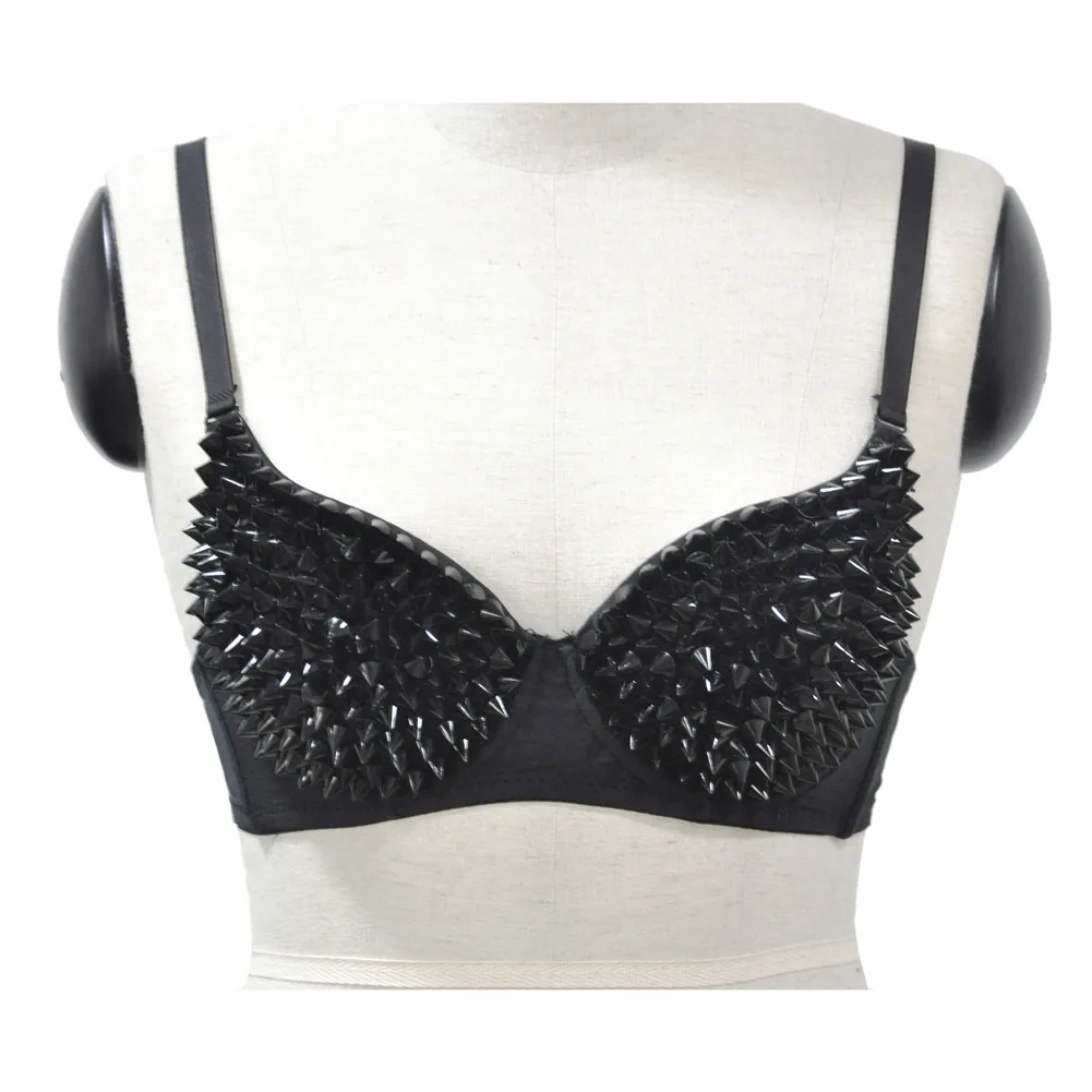 Biustonosz push up z nitami w stylu gothic punk Czarny