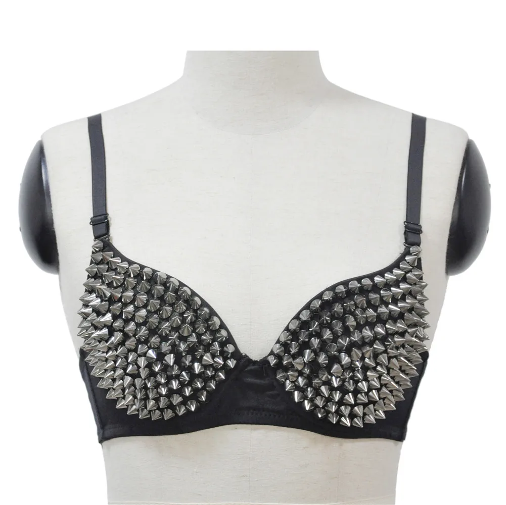 Biustonosz push up z nitami w stylu gothic punk Szary